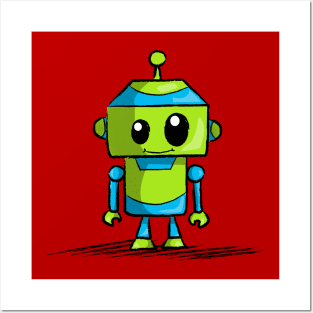 Larry the Electric Blue & Lime Green Robot Posters and Art